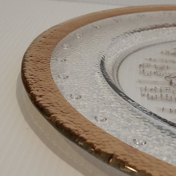 Vintage 13" Italian Glass Serving Platter With Gold Trim Cherub Musical Notes - Picture 4 of 9